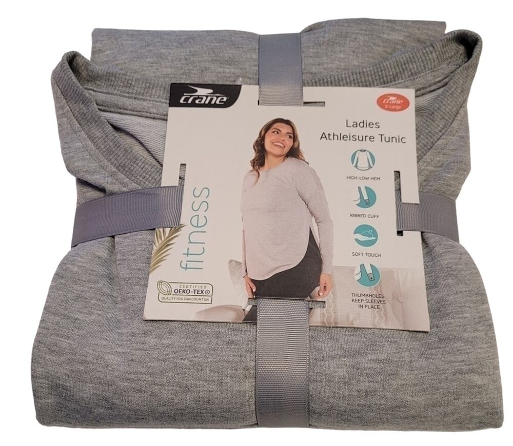 Crane Ladies XL Tunic Top Gray Athleisure Lightweight Thumbholes NEW